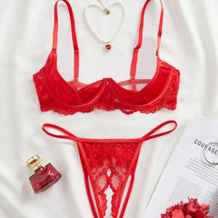 2026 Red Bra Lingerie Sets Crotchless Open Lace Panty Erotic Suits