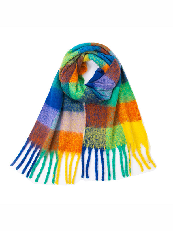 Keep Warm Multi-Colored Plaid Tasseled Thick Shawl&Scarf