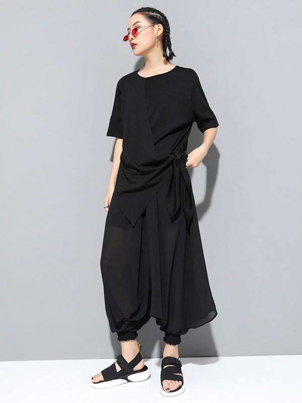 Original Irregularity Split-Joint Solid T-Shirts Tops