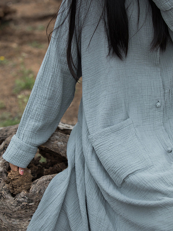 Solid Color Split-Joint Long Sleeves Loose Hooded Outerwear