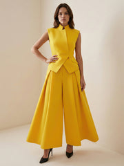 Pleated Solid Color Split-Joint High Waisted Loose Pants