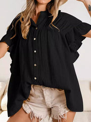 Pleated Split-Joint Batwing Sleeves Loose Round-Neck Blouses&Shirts Tops