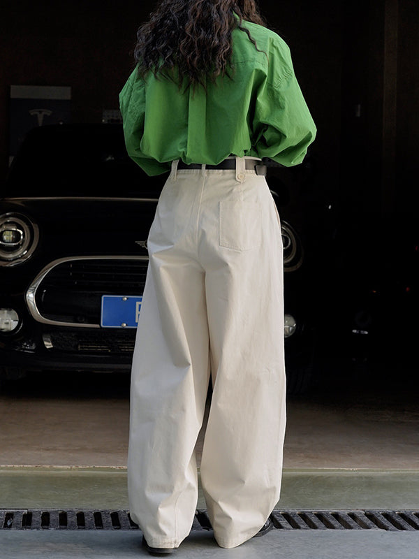 Asymmetric Solid Color Long Sleeves Loose Lapel Blouses