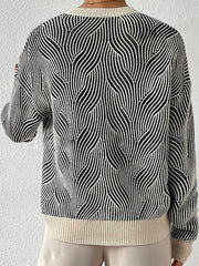 Contrast Color Split-Joint Striped Long Sleeves Loose Round-Neck Sweater Tops Pullovers