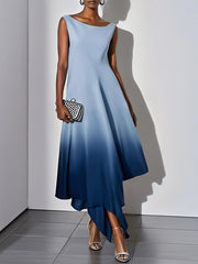Loose Sleeveless Gradient Split-Joint Boat Neck Evening Dresses Maxi Dresses