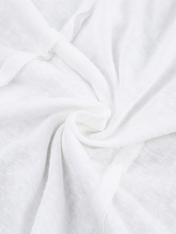 Pleated Solid Color Long Sleeves Skinny Round-Neck T-Shirts