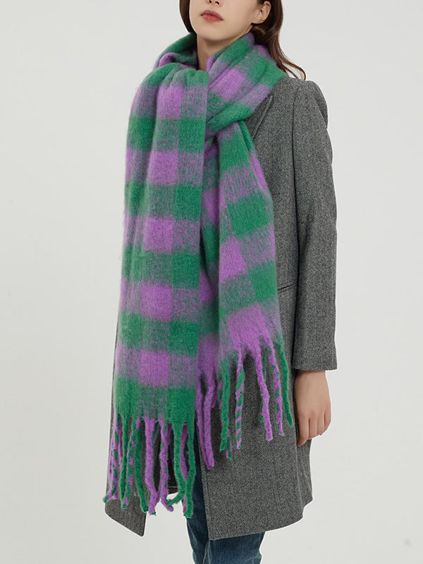Keep Warm Plaid Tasseled Thick Shawl&Scarf