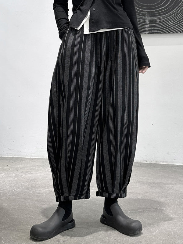 Split-Joint Striped Patterns Harem Pants High Waisted Trousers Pants