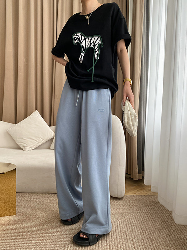 Solid Color High Waisted Wide Leg Casual Pants Bottoms