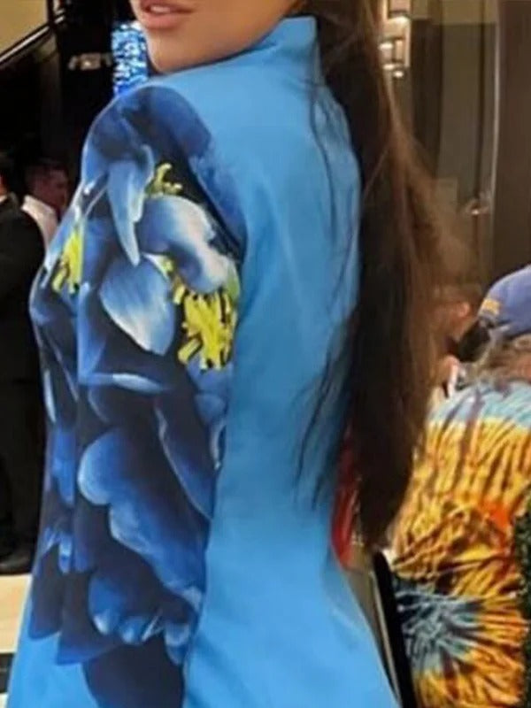 Asymmetric Floral Printed Split-Joint Long Sleeves Loose Lapel Outerwear Blazer Suits