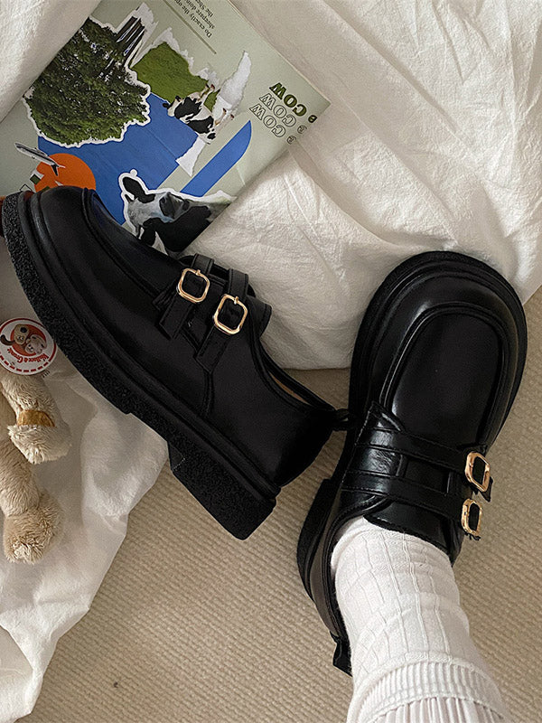 Belt Buckle Round-Toe Split-Joint Platform Shoes Mary Janes