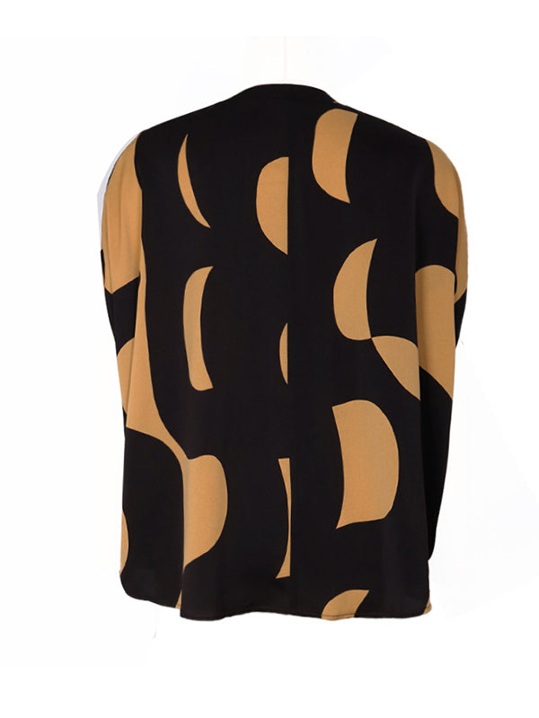 Printed Split-Joint Batwing Sleeves Loose V-Neck Blouses&Shirts Tops