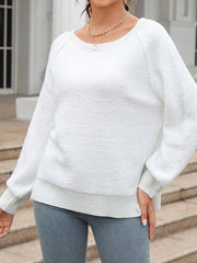 Solid Color Split-Joint Long Sleeves Loose Round-Neck Sweater Tops Pullovers