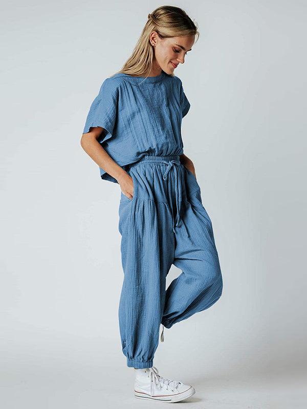 Original Solid Color Loose Pleated Jumpsuits