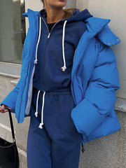 Long Sleeves Loose Solid Color Split-Joint Hooded Padded Coat