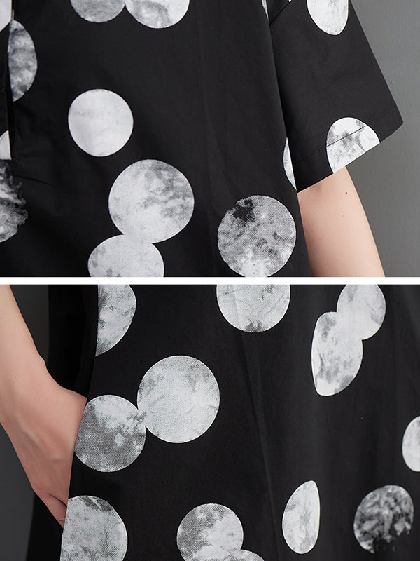 Polka-Dot Irregular clipping Loose Lapel Midi Dresses