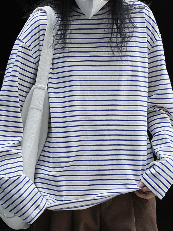 Striped Long Sleeves Round-neck T-Shirts Tops
