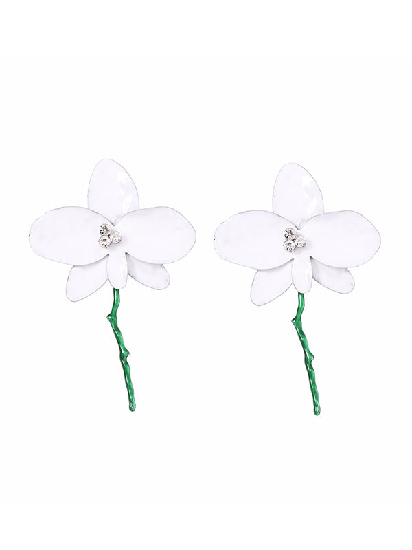 Flower Shape Rhinestone Shiny Earrings Accessories