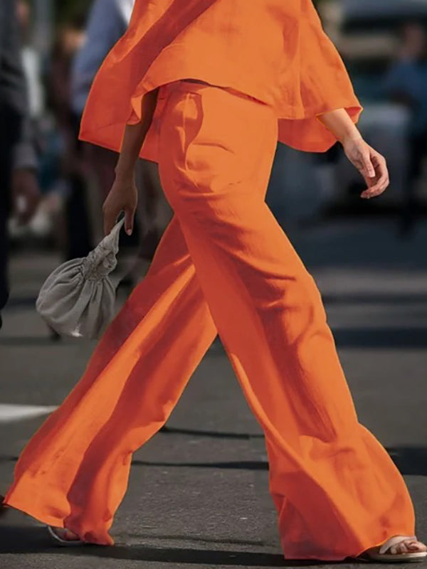 Loose Wide Leg Pockets Solid Color Pants Trousers