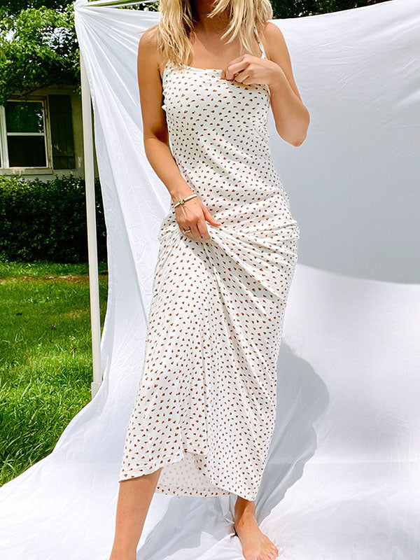 Flower Print Bodycon High Waisted Spaghetti-Neck Maxi Dresses