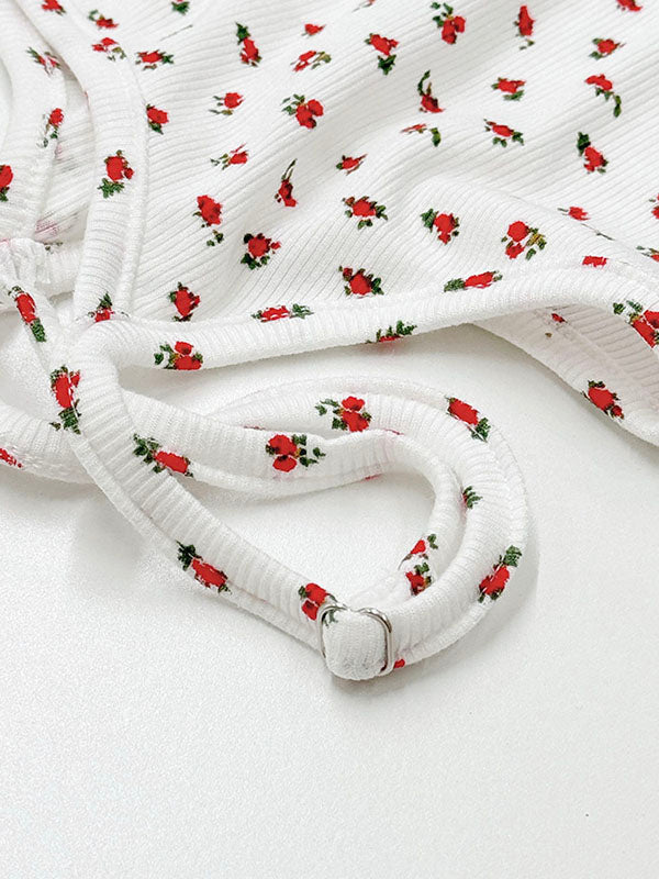 Flower Print Bodycon High Waisted Spaghetti-Neck Maxi Dresses