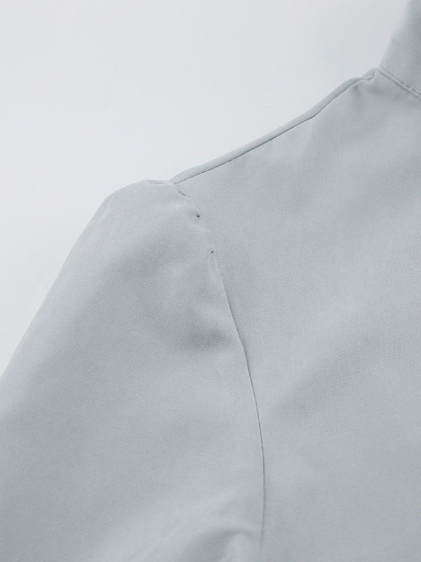 Solid Color Split-Joint Long Sleeves Loose High-Neck Blouses