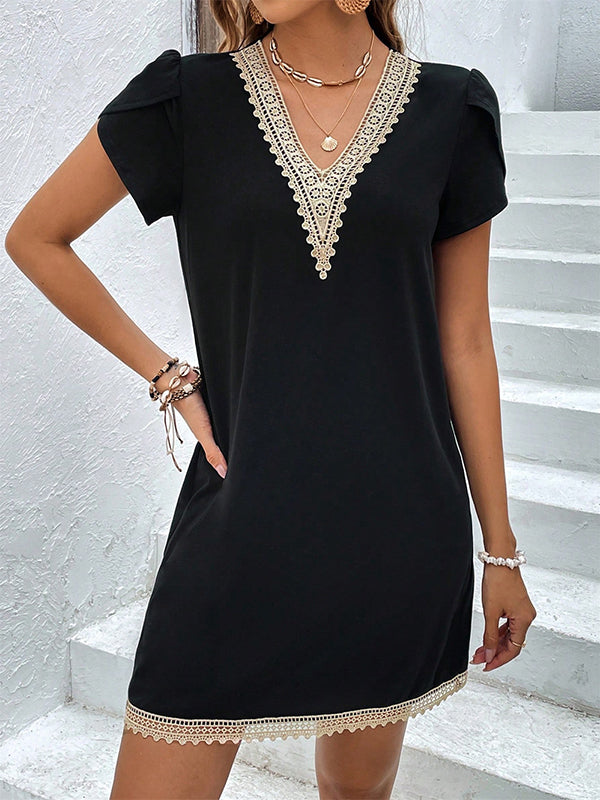 Split-Joint A-Line High Waisted V-Neck Mini Dresses