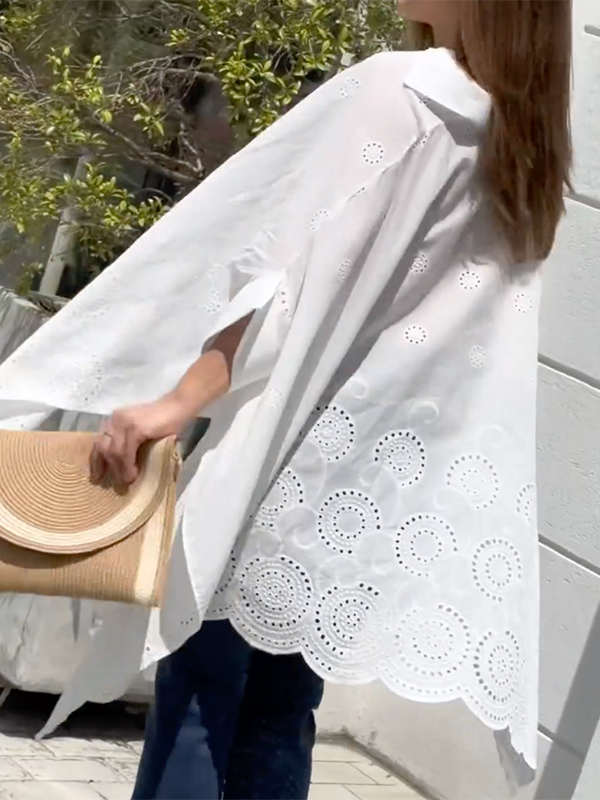 Cap Sleeve Loose Asymmetric Solid Color Lapel Collar Blouses&Shirts Tops