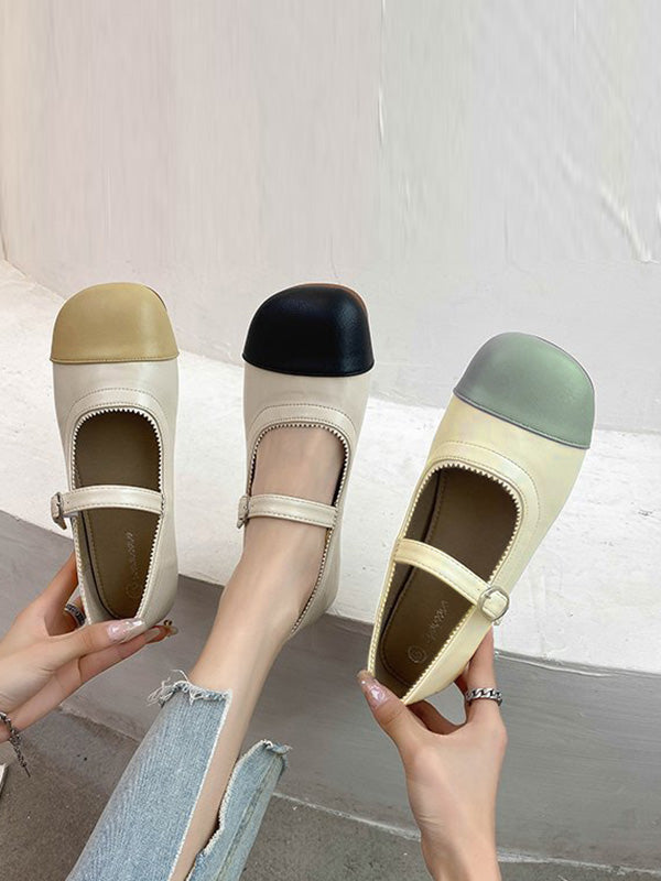 Leisure Contrast Color Split-Joint Flat Heel Loafer Shoes