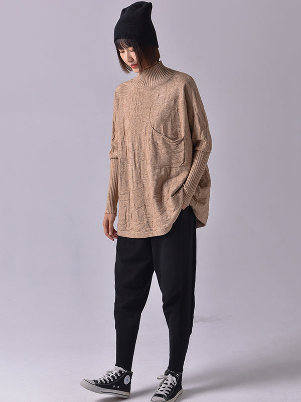 Original Pleated High-Neck Long Sleeves Sweater Top