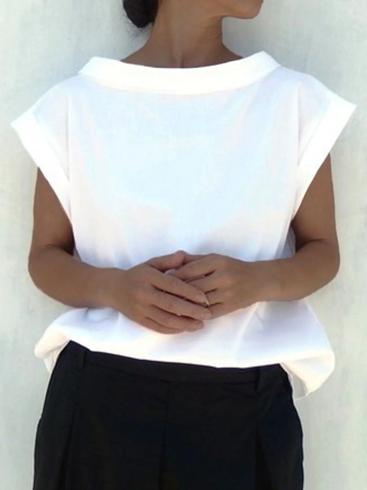 Solid Color Split-Joint Loose Short Sleeves Round-neck T-Shirts Tops