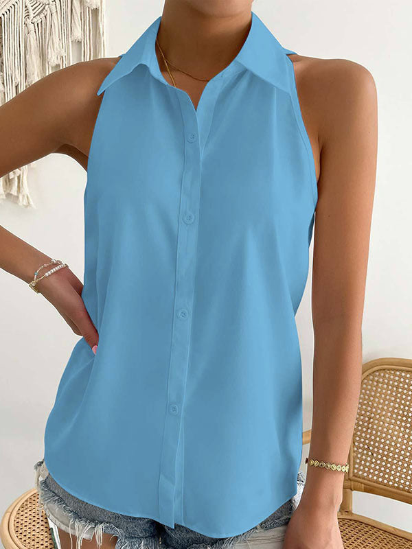 Solid Color Split-Joint Loose Plus Size Lapel Blouses