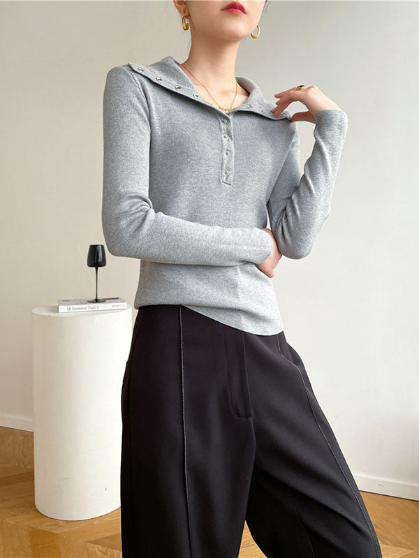 Casual Skinny Loose Solid Color Lapel Collar Pullovers