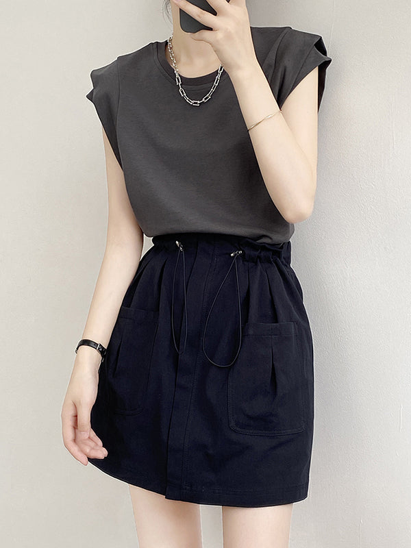 Split-Joint Loose Sleeveless Round-neck T-Shirts Tops