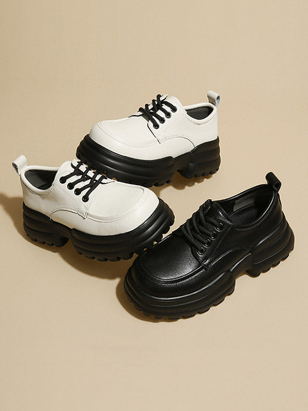 Lace-Up Round-Toe Split-Joint Mary Janes
