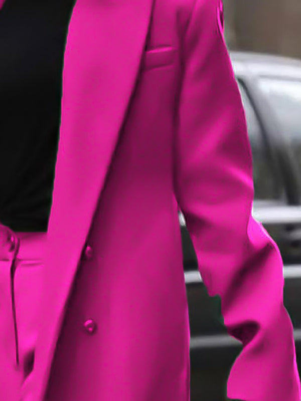 Long Sleeves Solid Color Notched Collar Blazer Coats