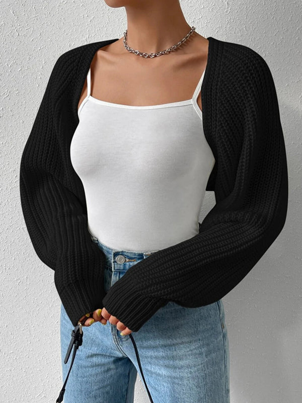 Barbie Solid Color Split-Joint Long Sleeves Loose Cardigan Tops