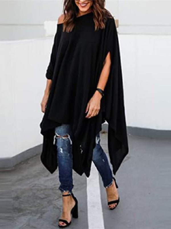 Batwing Sleeves Loose Solid Color Shirts Tops