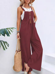 Pleated Split-Joint Loose Plus Size Square-neck Overalls