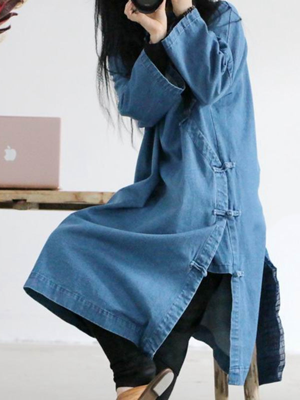 National Style Button Long Dress