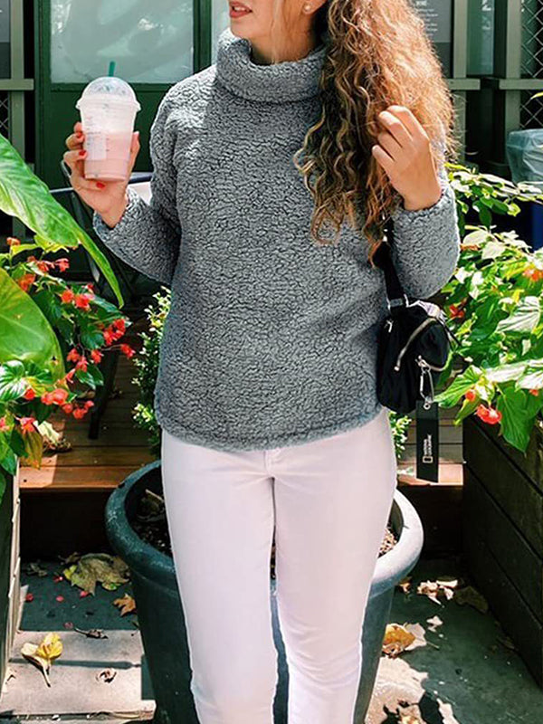 Solid Color Split-Joint Long Sleeves Loose High Neck Sweatshirt Tops