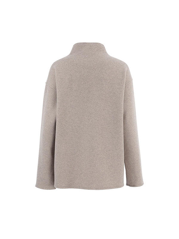 Buttoned Long Sleeves Loose Stand Collar Woolen Coat
