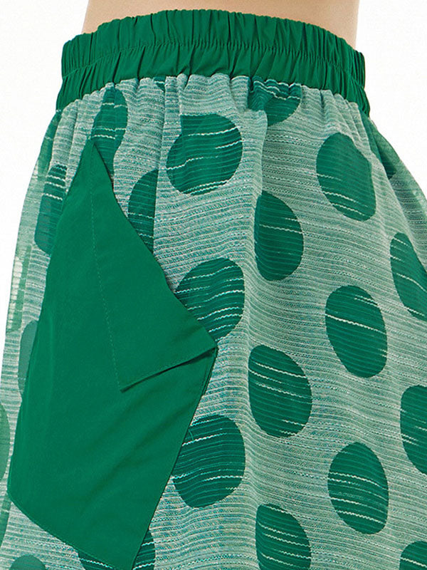 Gauze Polka-Dot See-Through Cropped False Two Casual Pants Bottoms