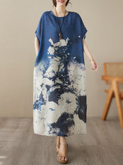 Printed Loose Short Sleeves Round-neck Maxi Dresses