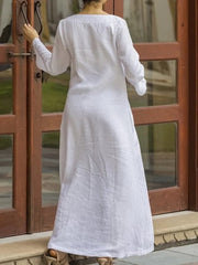 Long Sleeves Loose Solid Color V-Neck Maxi Dresses