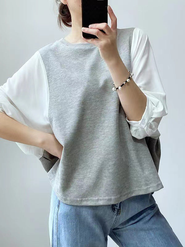 Split-Joint Half Sleeves Loose Round-Neck T-Shirts