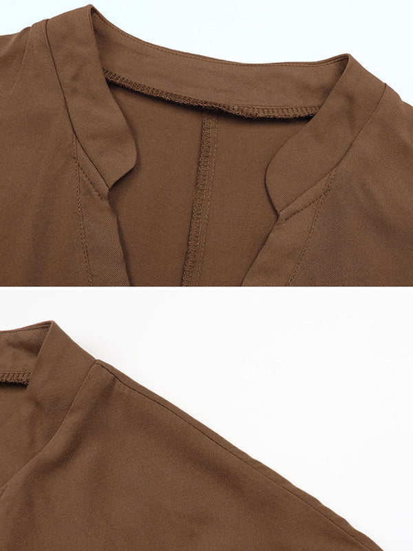 Solid Color Split-Joint Batwing Sleeves Loose V-Neck T-Shirts