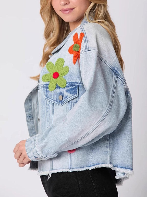 Embroidered Split-Joint Tasseled Long Sleeves Loose Lapel Jackets