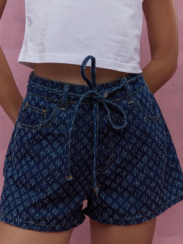Split-Joint Tied Waist Wide Leg Denim Shorts