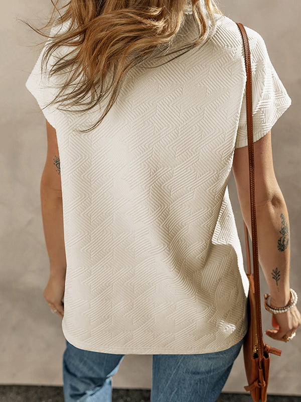 Solid Color Loose Short Sleeves V-Neck T-Shirts Tops